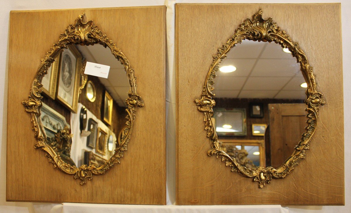 Paire De Miroirs Rectangle, Bois Et Doré, Style Rococo 48 X 58 Cm