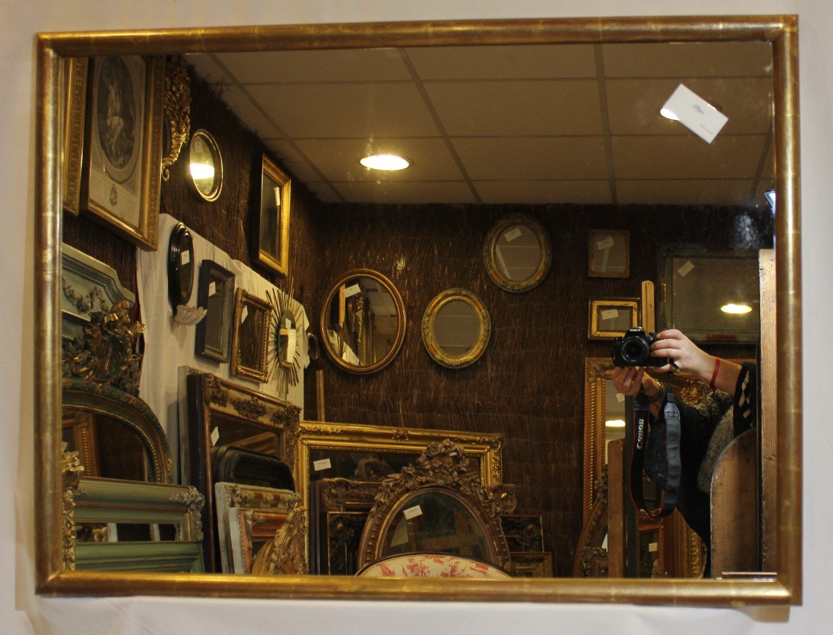 Miroir Rectangle Demi-jonc, Feuille d'Or d'Origine 71 X 95 Cm-photo-4
