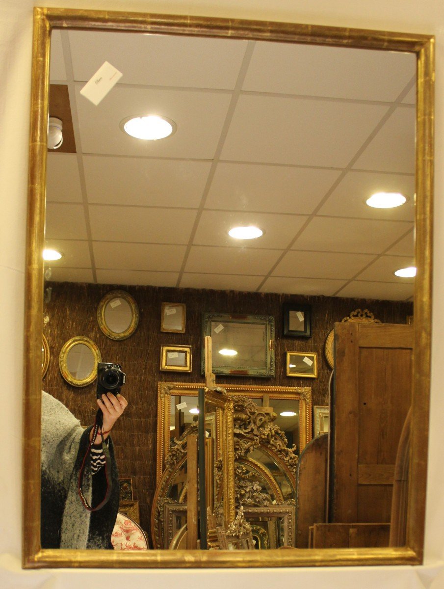 Miroir Rectangle Demi-jonc, Feuille d'Or d'Origine 71 X 95 Cm