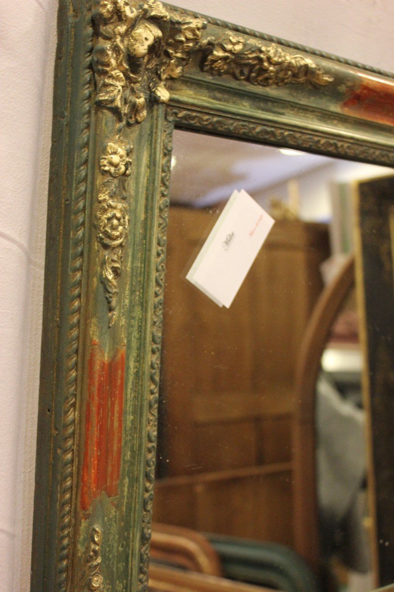 Petit Miroir Rectangle, Patine Ton Vert Et Feuille d'Or 49 X 62 Cm-photo-3