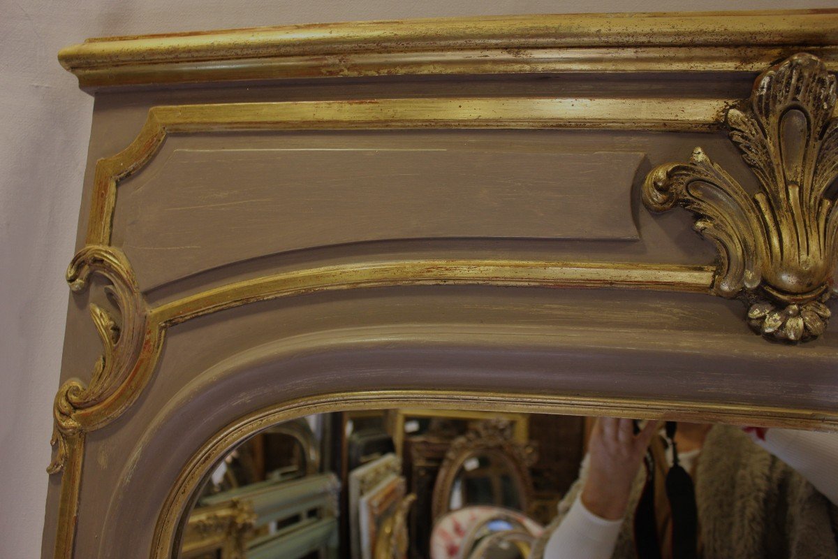 Miroir trumeau De Cheminée De Style Louis XV, Feuille d'Or Et Patine 110 X 171 Cm-photo-4