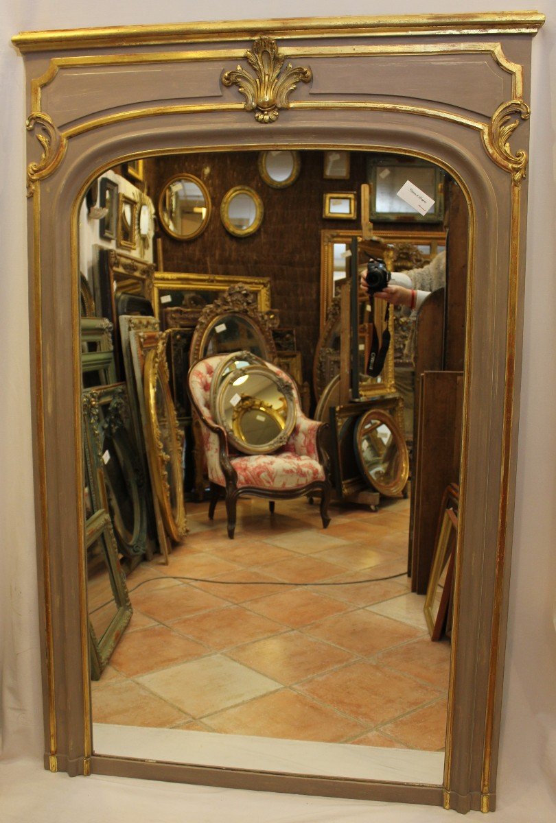 Miroir trumeau De Cheminée De Style Louis XV, Feuille d'Or Et Patine 110 X 171 Cm