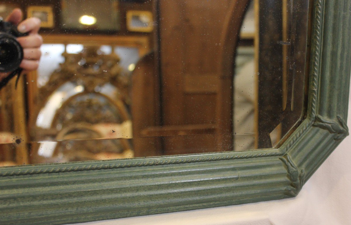 Antique Mirror, Art-deco Hanging, Beveled Glass, Green Tone Patina 61 X 82 Cm-photo-4