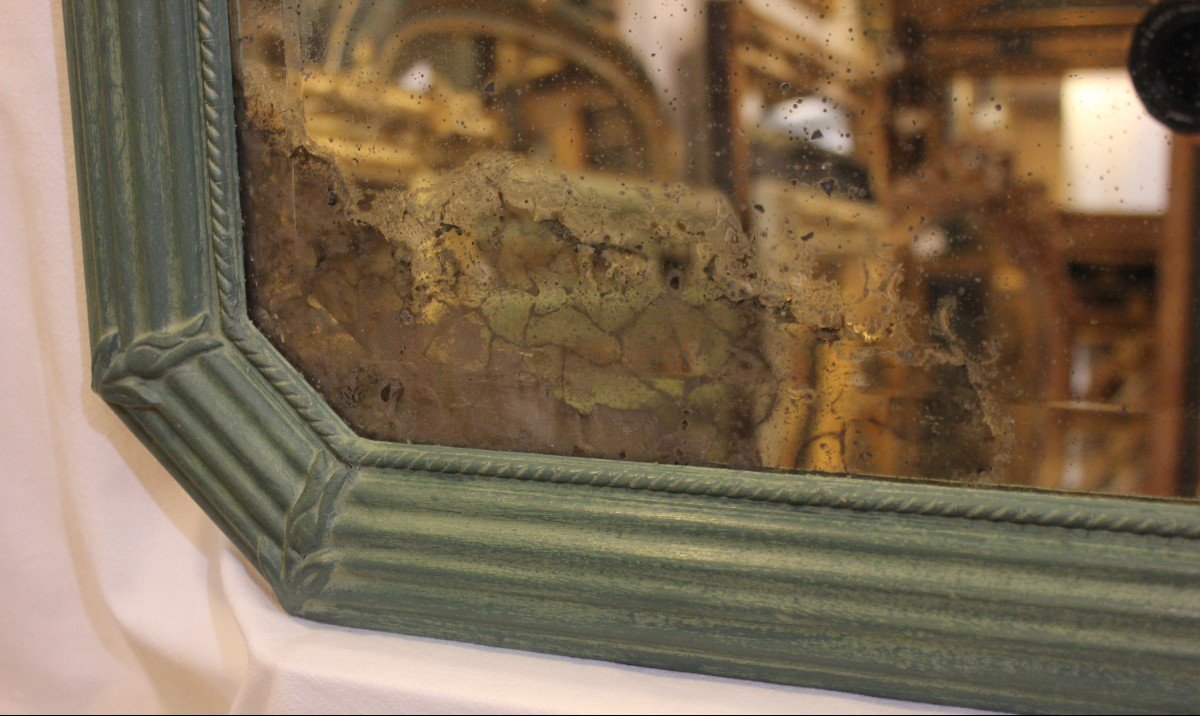 Antique Mirror, Art-deco Hanging, Beveled Glass, Green Tone Patina 61 X 82 Cm-photo-2