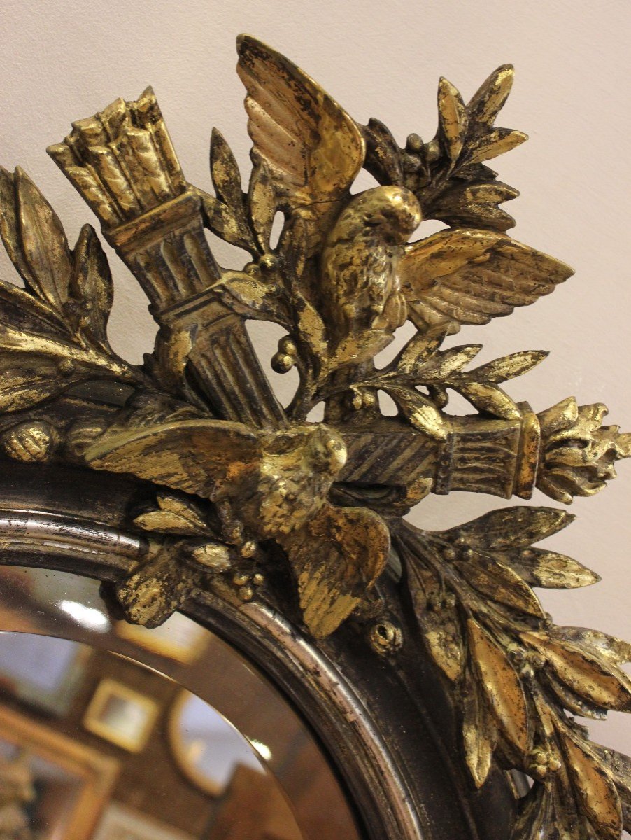 Oval Wedding Mirror, Couple Of Birds, Gold Leaf And Patina, Beveled Glass 65 X 109 Cm-photo-4