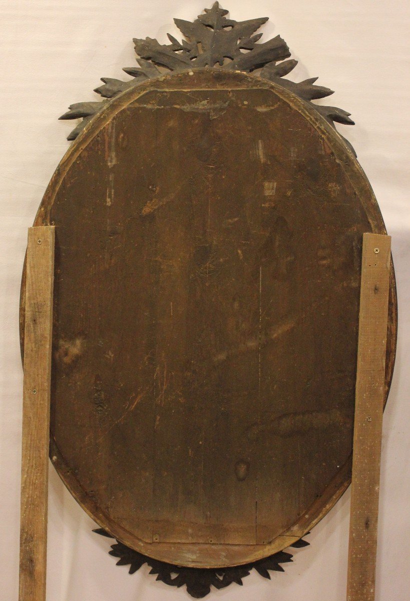 Miroir Ovale De Mariage, Couple d'Oiseaux, Feuille d'Or Et Patine, Glace Biseautée 65 X 109 Cm-photo-8