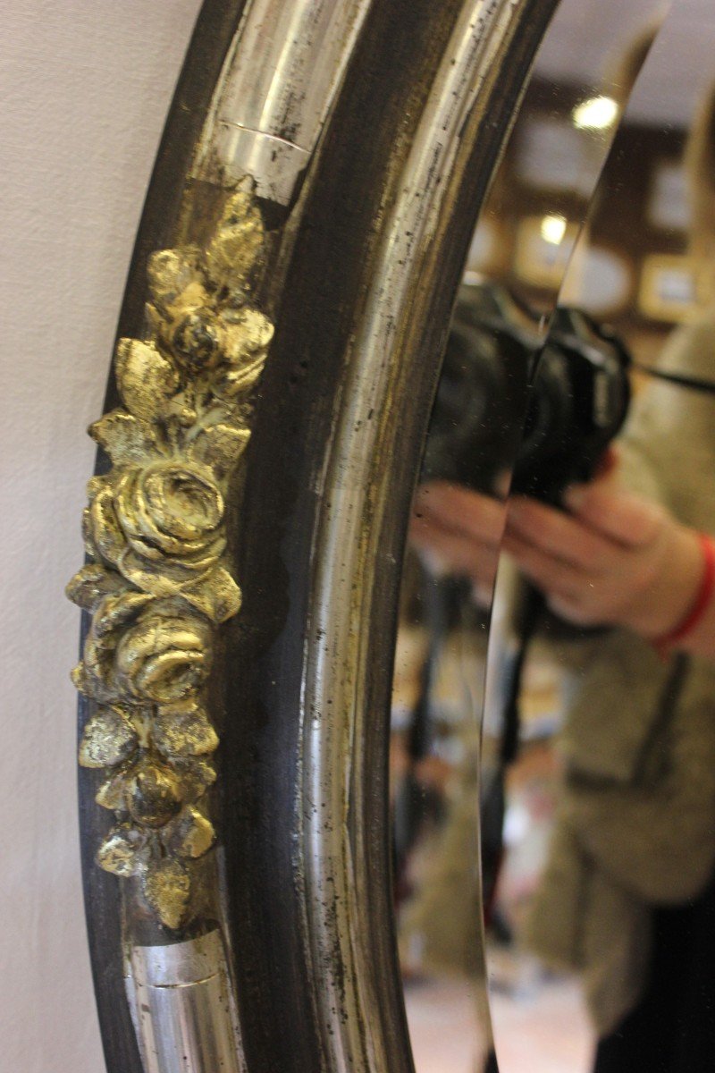 Oval Wedding Mirror, Couple Of Birds, Gold Leaf And Patina, Beveled Glass 65 X 109 Cm-photo-1