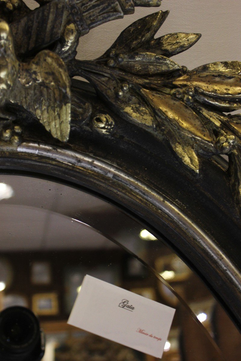 Oval Wedding Mirror, Couple Of Birds, Gold Leaf And Patina, Beveled Glass 65 X 109 Cm-photo-7