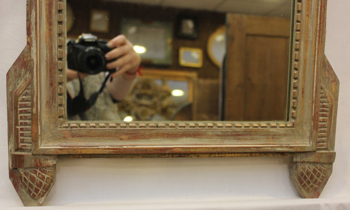 Louis XVI Style Mirror, Carved Wood And Patina Of Life, 45 X 81 Cm-photo-4