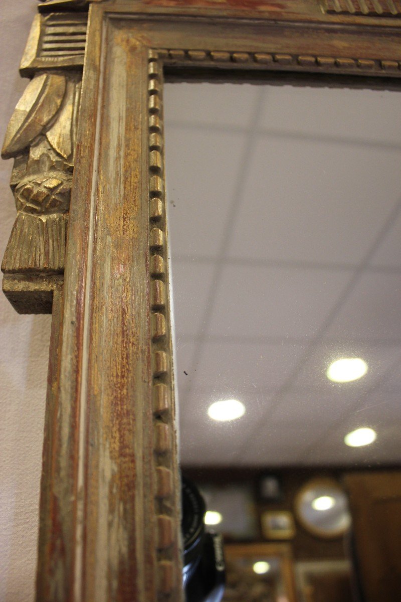 Louis XVI Style Mirror, Carved Wood And Patina Of Life, 45 X 81 Cm-photo-6