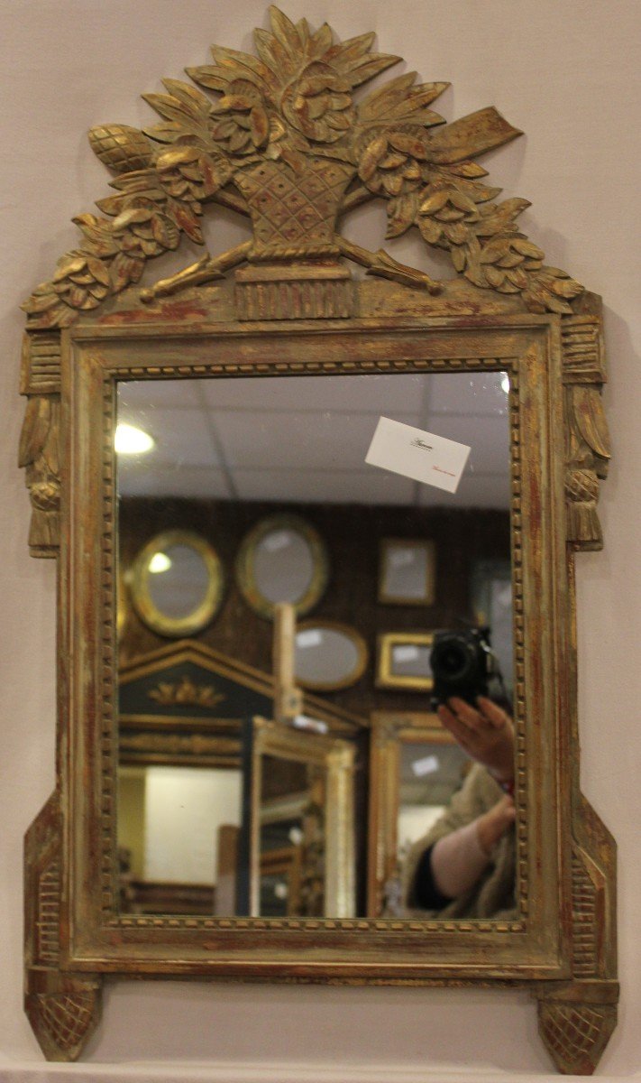 Louis XVI Style Mirror, Carved Wood And Patina Of Life, 45 X 81 Cm