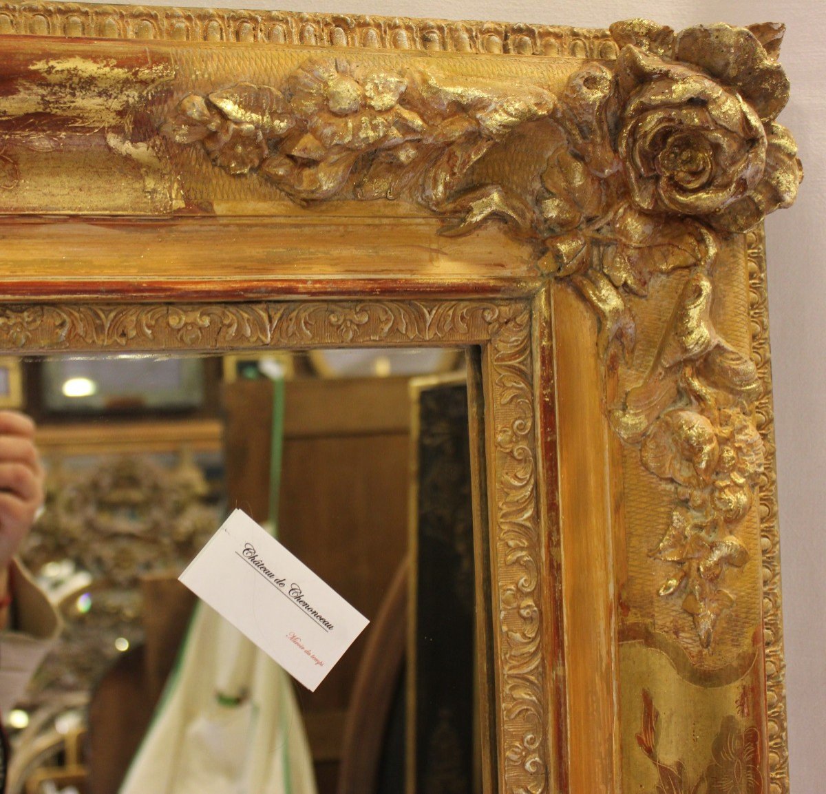  126 X 165 Cm Grand Miroir Ancien Rectangle Feuille d&#039;Or , D&eacute;cors De Fleurs-photo-1