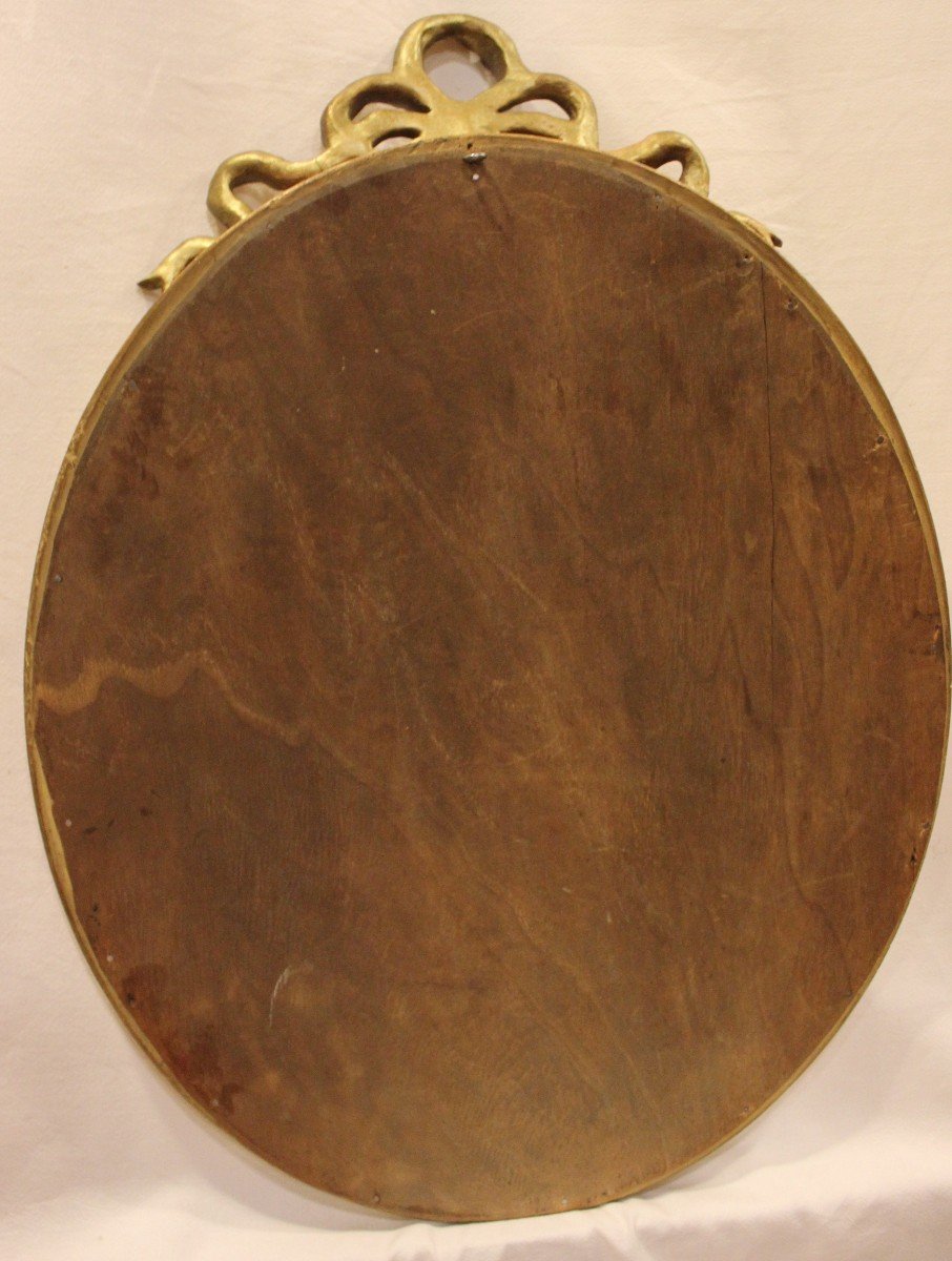 Oval Golden Wood Mirror, Half-rush Molding, Louis XVI Knot 42 X 58 Cm-photo-5