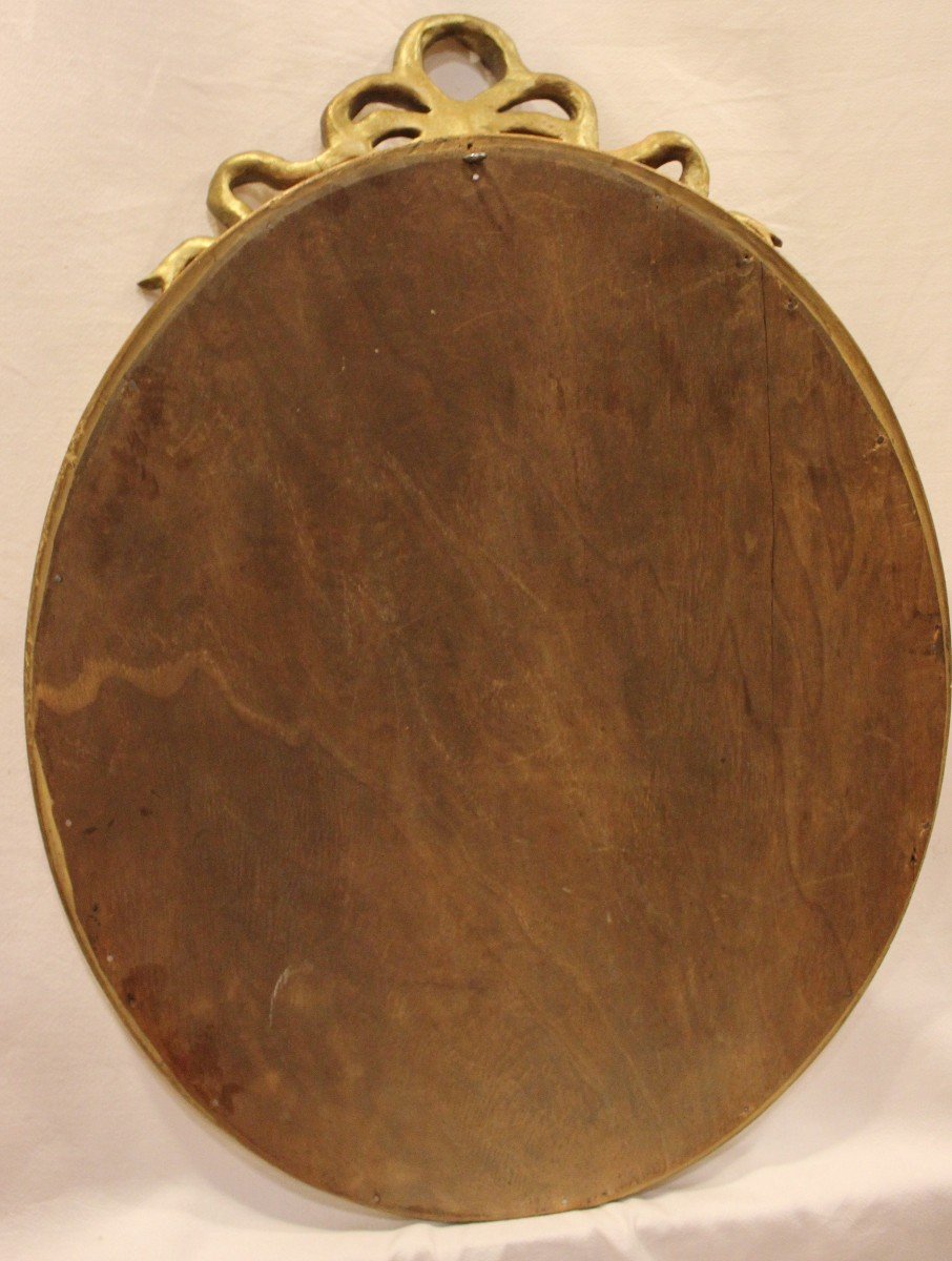 Miroir ovale Bois Doré, Moulure Demi-jonc, Nœud Louis XVI 42 X 58 Cm-photo-5