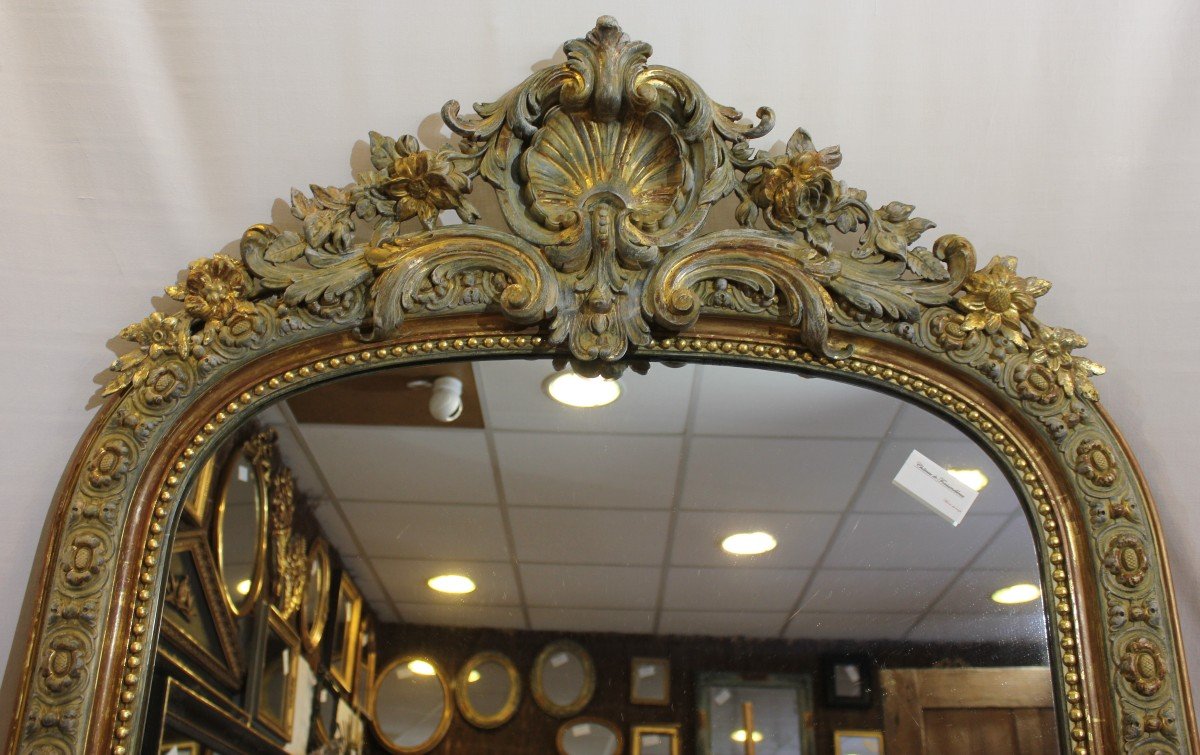 Large Antique Mirror, Gold Leaf And Patina 105 X 184 Cm-photo-2