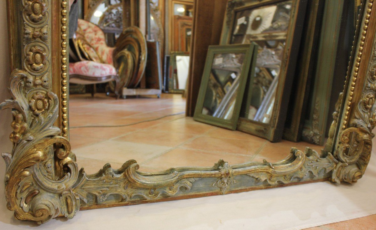 Large Antique Mirror, Gold Leaf And Patina 105 X 184 Cm-photo-3