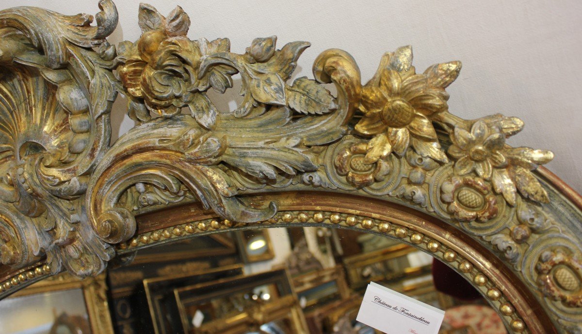 Large Antique Mirror, Gold Leaf And Patina 105 X 184 Cm-photo-1