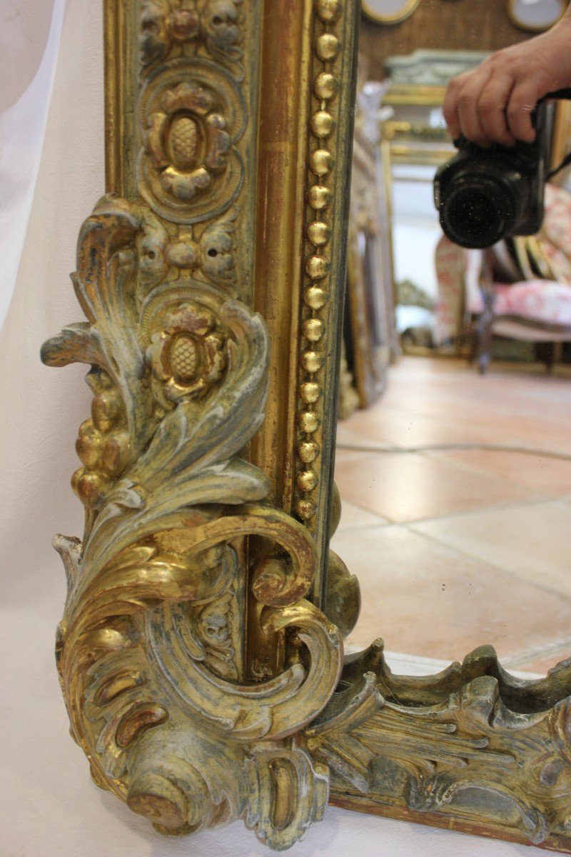Large Antique Mirror, Gold Leaf And Patina 105 X 184 Cm-photo-3