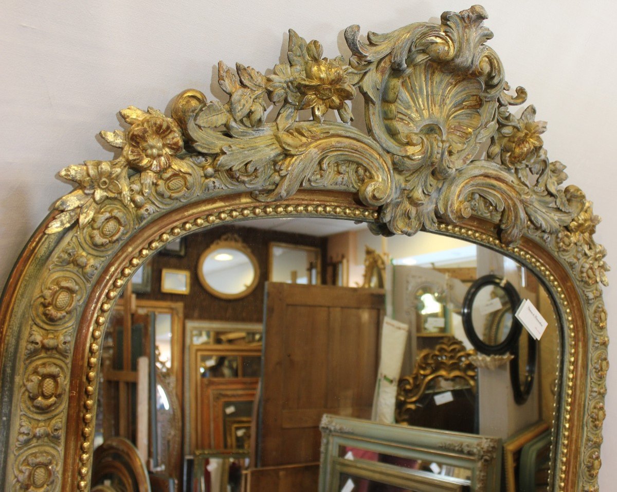 Large Antique Mirror, Gold Leaf And Patina 105 X 184 Cm-photo-6