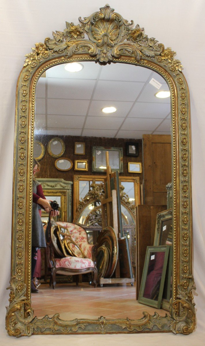 Large Antique Mirror, Gold Leaf And Patina 105 X 184 Cm-photo-8