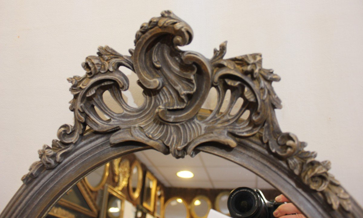 Miroir Ovale Style Louis XV, Coquille Et Patine 48 X 65 Cm-photo-2