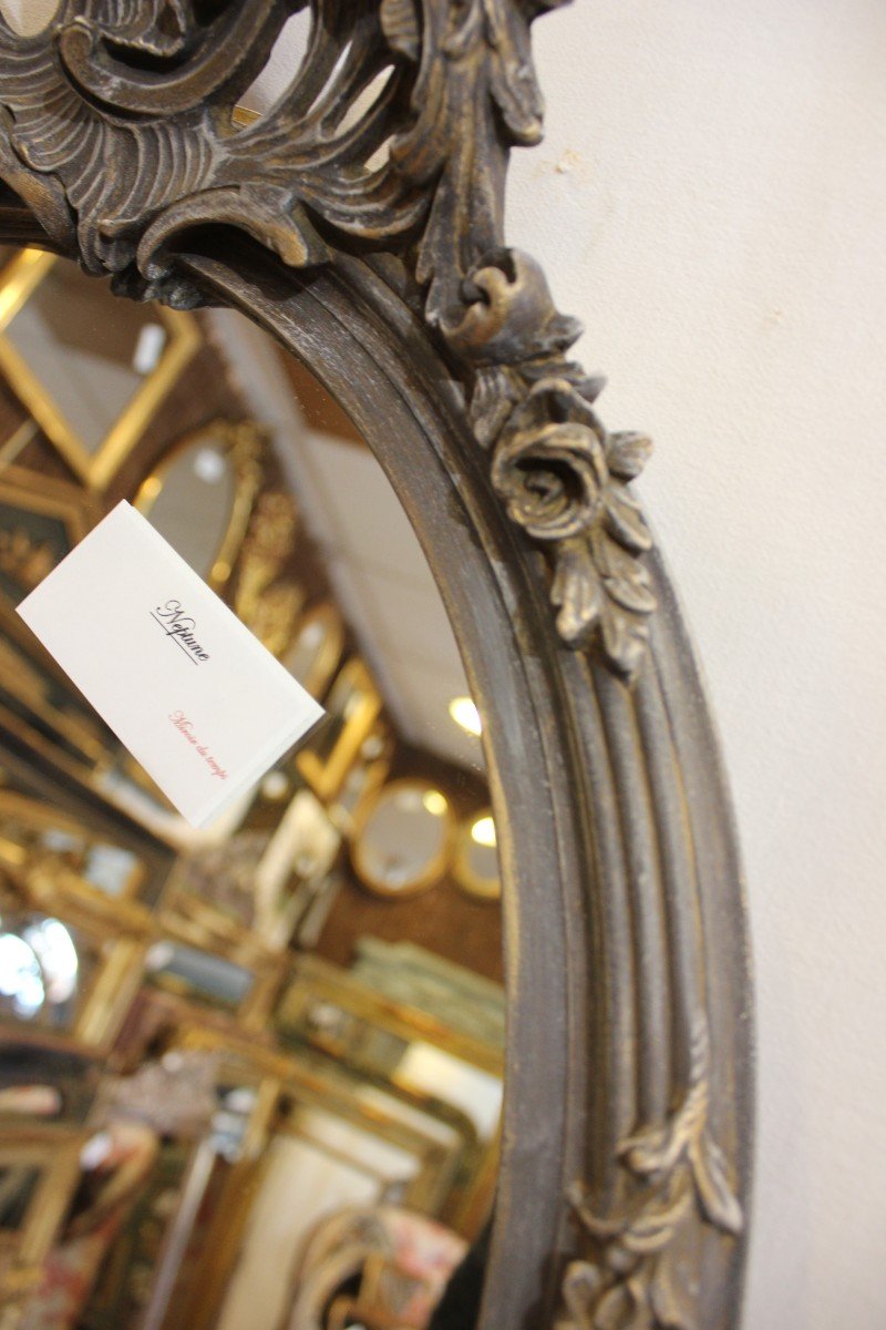 Miroir Ovale Style Louis XV, Coquille Et Patine 48 X 65 Cm-photo-3