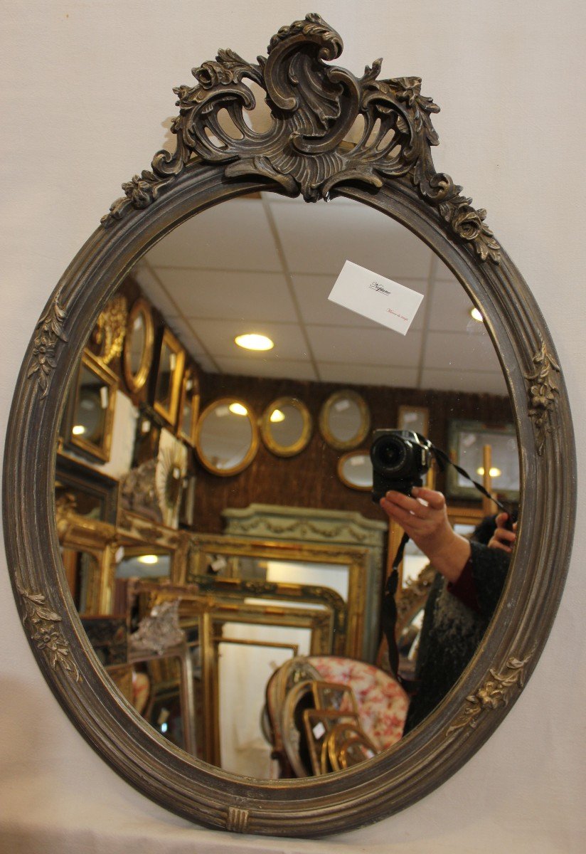 Miroir Ovale Style Louis XV, Coquille Et Patine 48 X 65 Cm