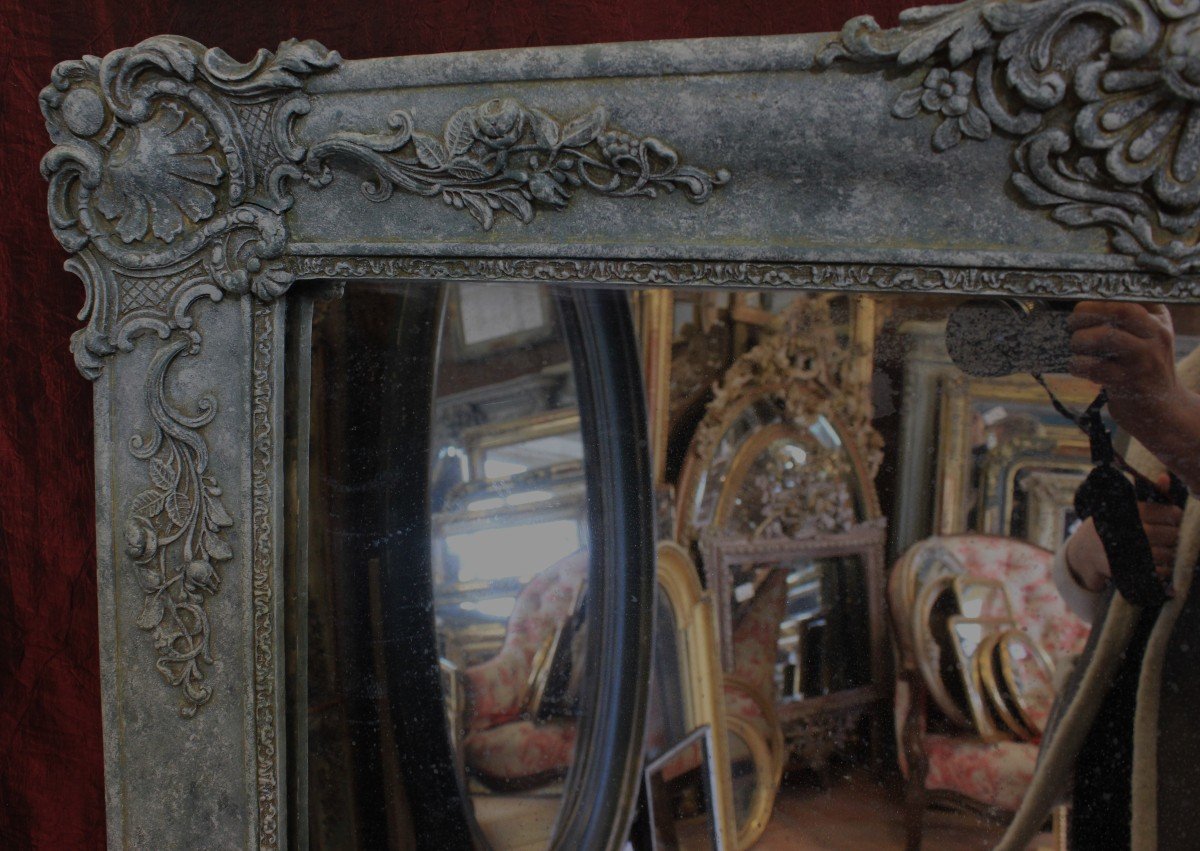 100 x 140 cm, Miroir De Cheminée Ancien à décors floraux,  patine, glace mercure-photo-3