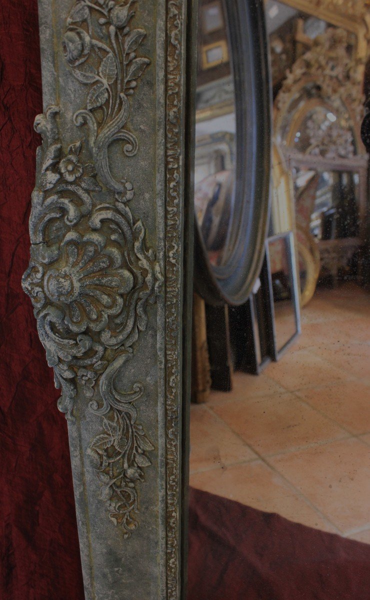 100 x 140 cm, Miroir De Cheminée Ancien à décors floraux,  patine, glace mercure-photo-1