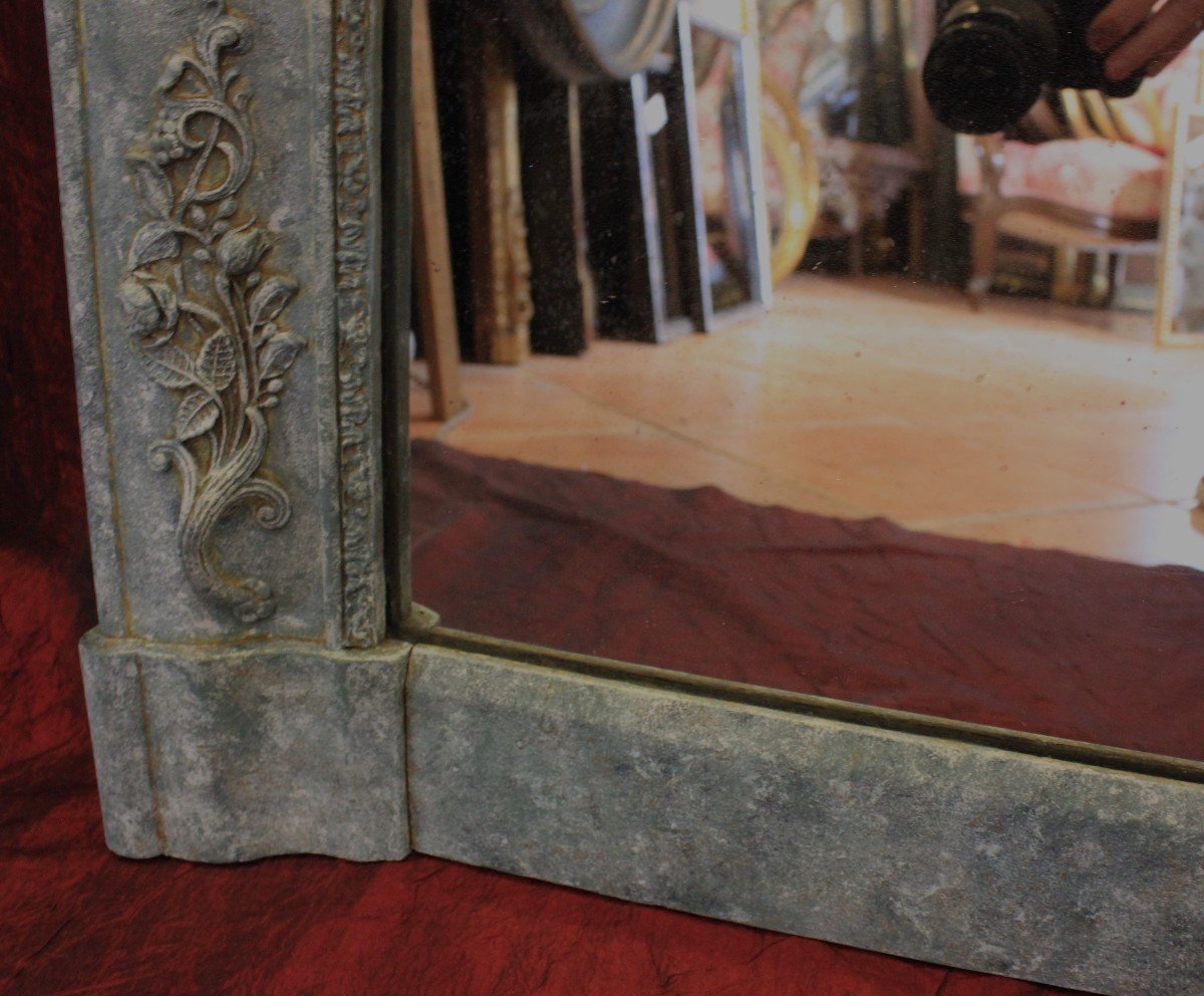 100 x 140 cm, Miroir De Cheminée Ancien à décors floraux,  patine, glace mercure-photo-2