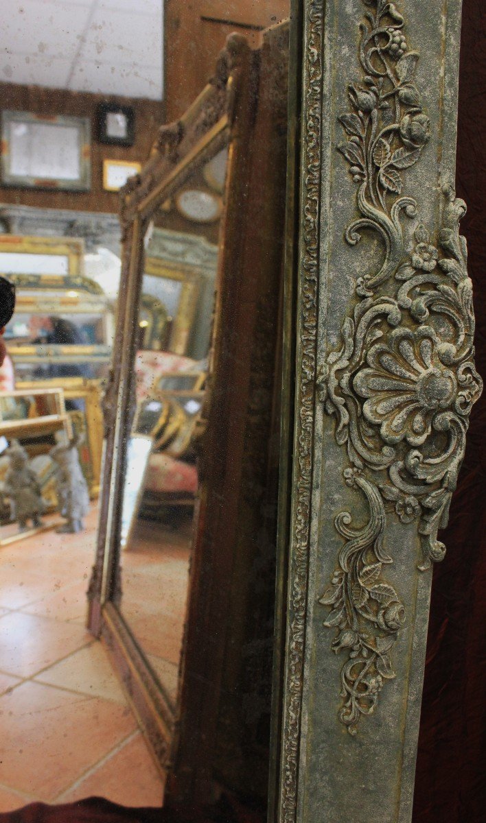 100 x 140 cm, Miroir De Cheminée Ancien à décors floraux,  patine, glace mercure-photo-5