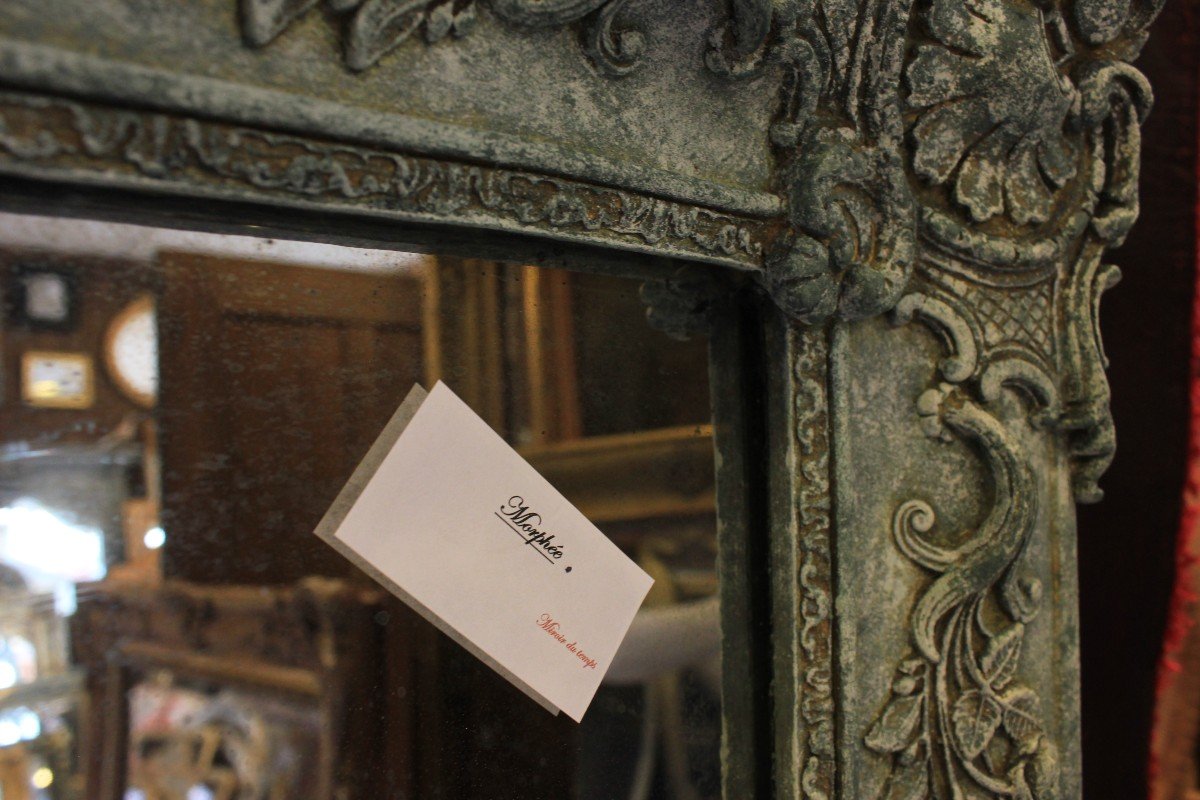 100 x 140 cm, Miroir De Cheminée Ancien à décors floraux,  patine, glace mercure-photo-7