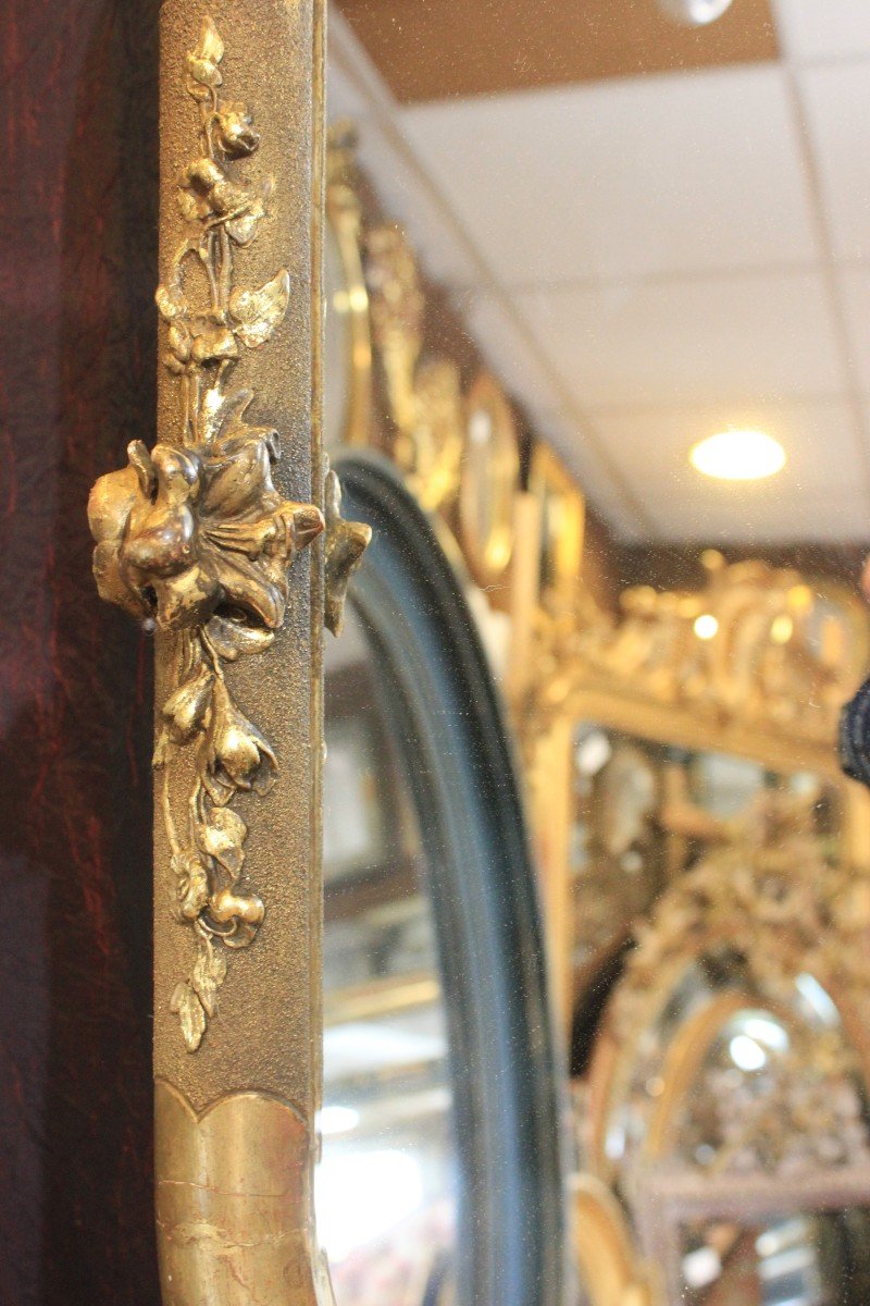 Miroir ancien Rectangle Aux 4 Angles Arrondis, Feuille d'Or, Décors Roses 59 X 73 Cm-photo-3