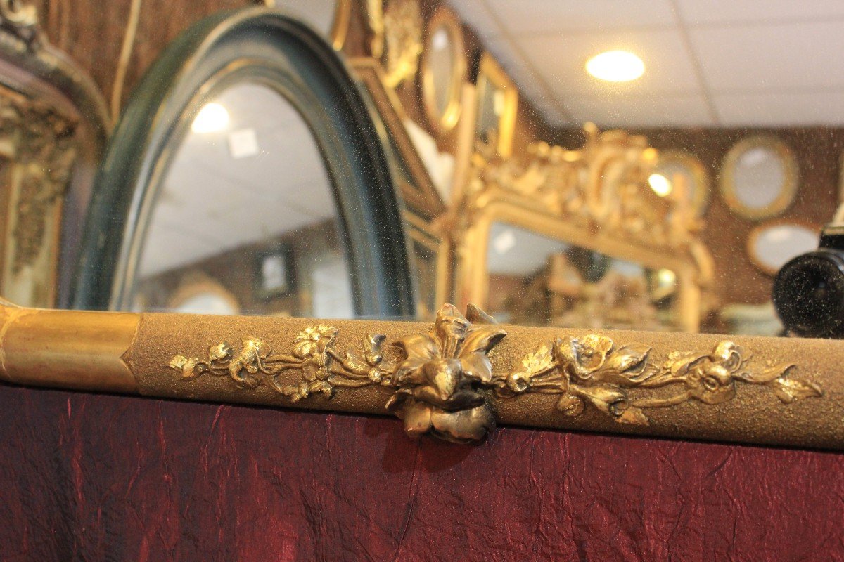 Miroir ancien Rectangle Aux 4 Angles Arrondis, Feuille d'Or, Décors Roses 59 X 73 Cm-photo-1