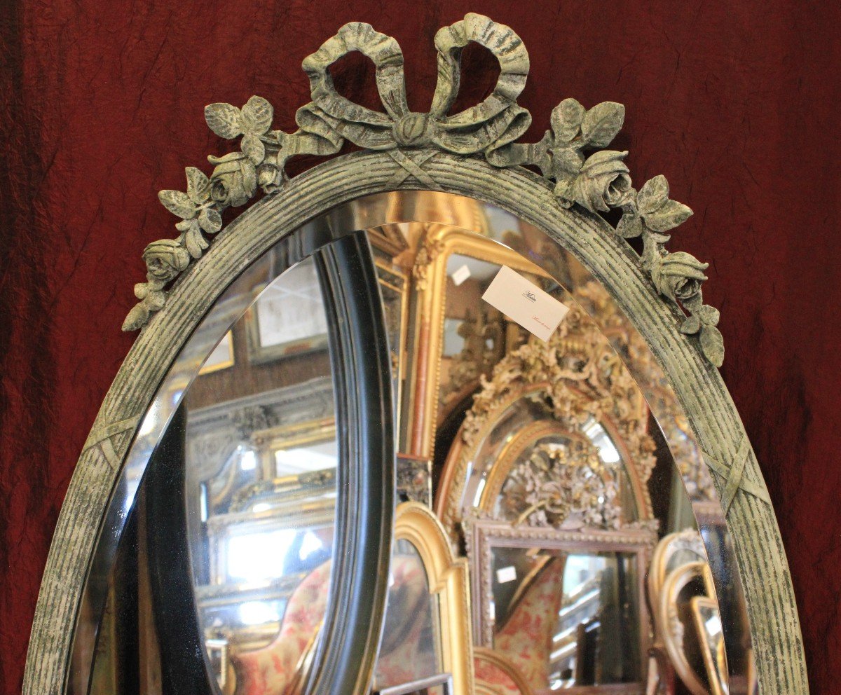 Grand Miroir Ovale Nœud Louis XVI, Glace Biseautée 77 X 141 Cm-photo-2