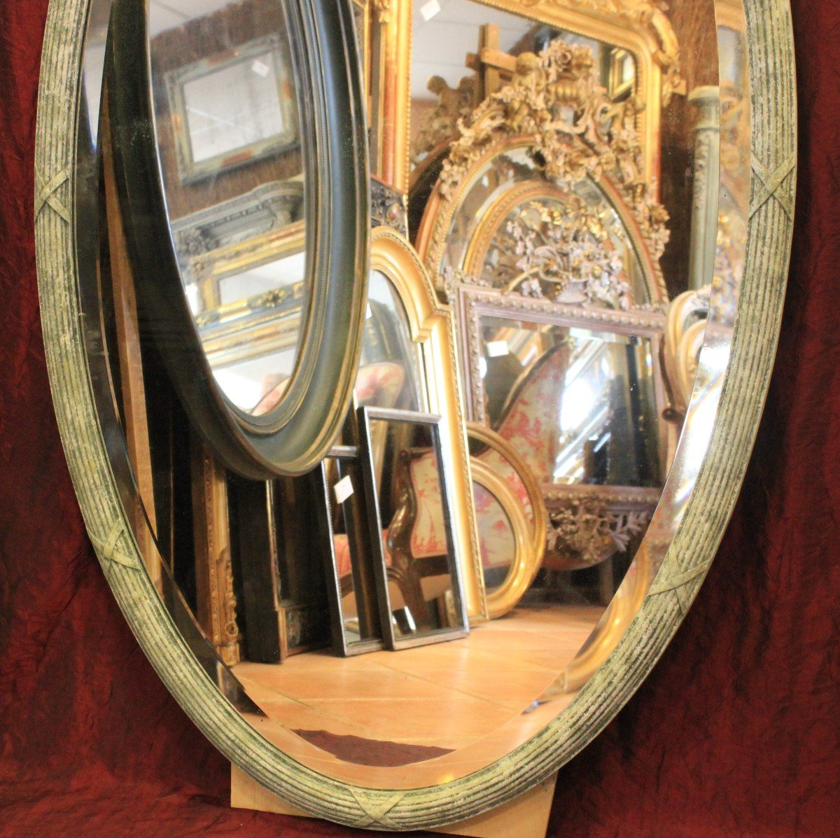 Grand Miroir Ovale Nœud Louis XVI, Glace Biseautée 77 X 141 Cm-photo-3