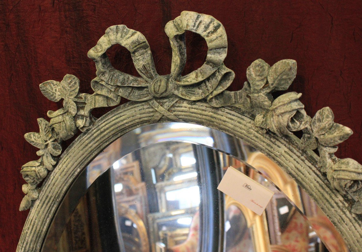 Grand Miroir Ovale Nœud Louis XVI, Glace Biseautée 77 X 141 Cm-photo-4