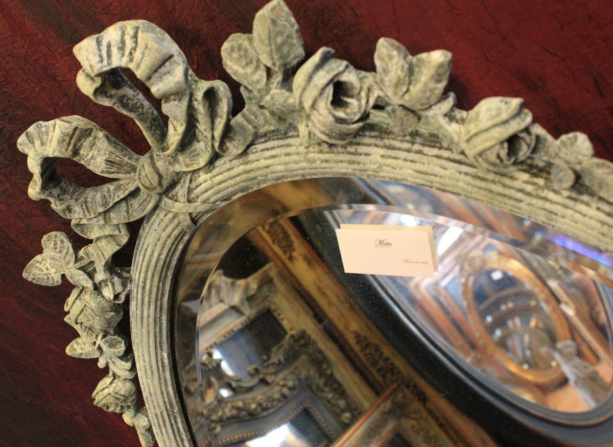 Large Oval Louis XVI Knot Mirror, Beveled Glass 77 X 141 Cm-photo-7