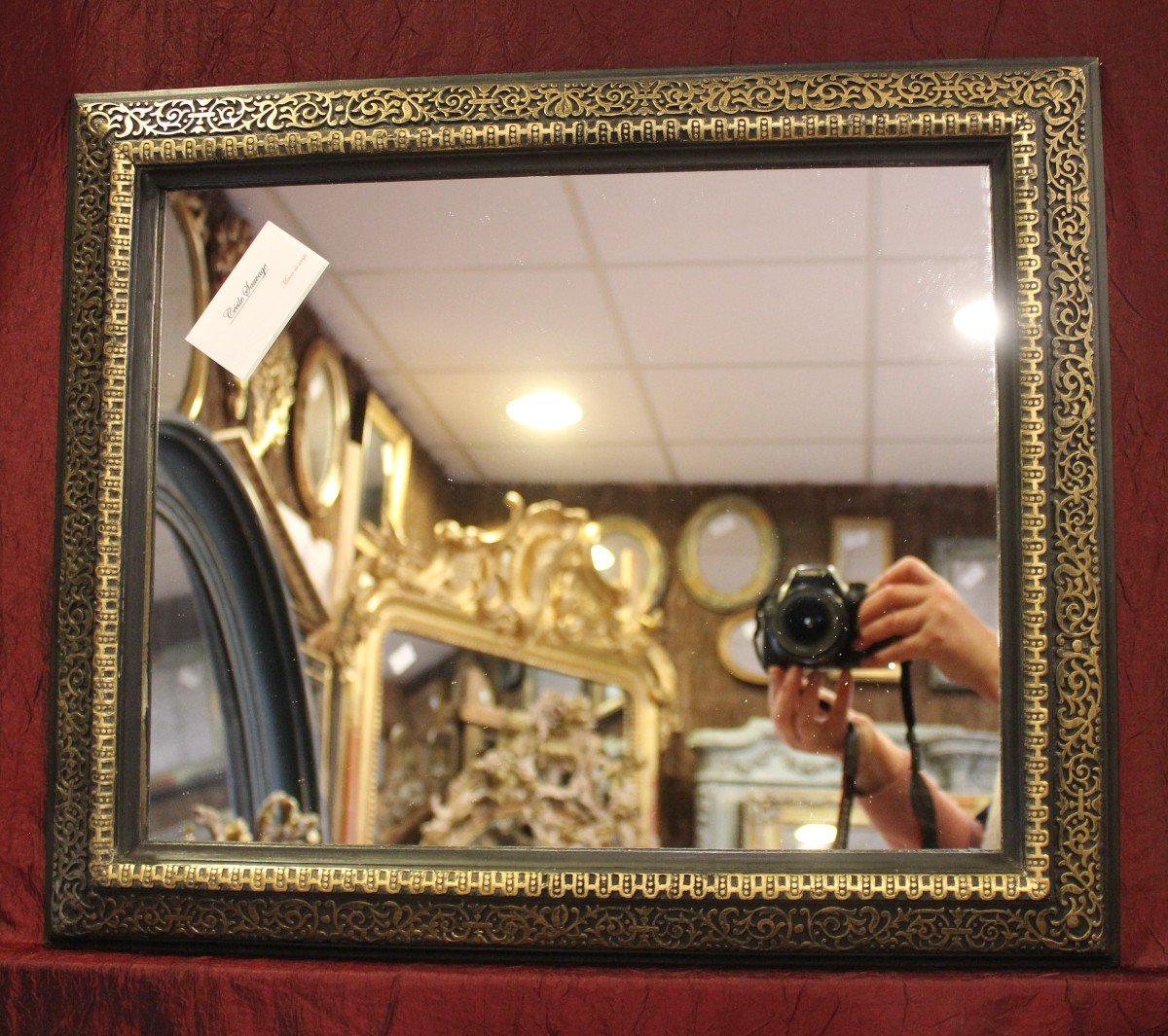 Miroir Rectangle Napoléon III, Noir Et Or, 42 X 51 Cm