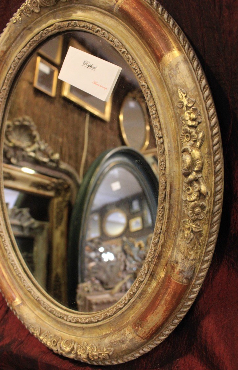 Oval Medallion Mirror, Gold Leaves And Patina 34 X 43 Cm-photo-2