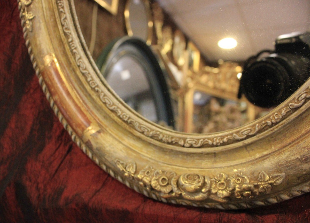Oval Medallion Mirror, Gold Leaves And Patina 34 X 43 Cm-photo-4