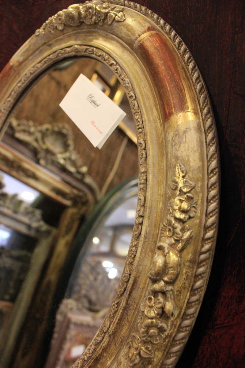 Oval Medallion Mirror, Gold Leaves And Patina 34 X 43 Cm-photo-3