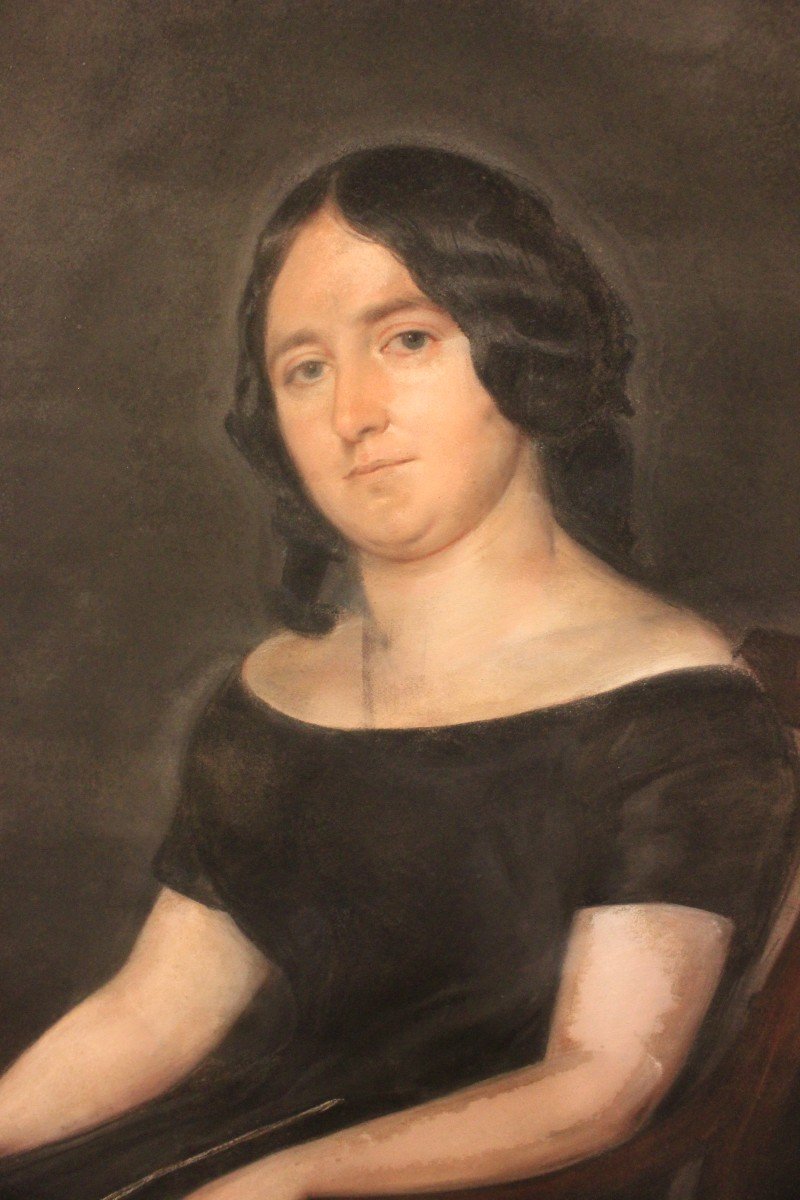 Large Charcoal And Pastel Portrait 19th Century 87 X 106 Cm-photo-2