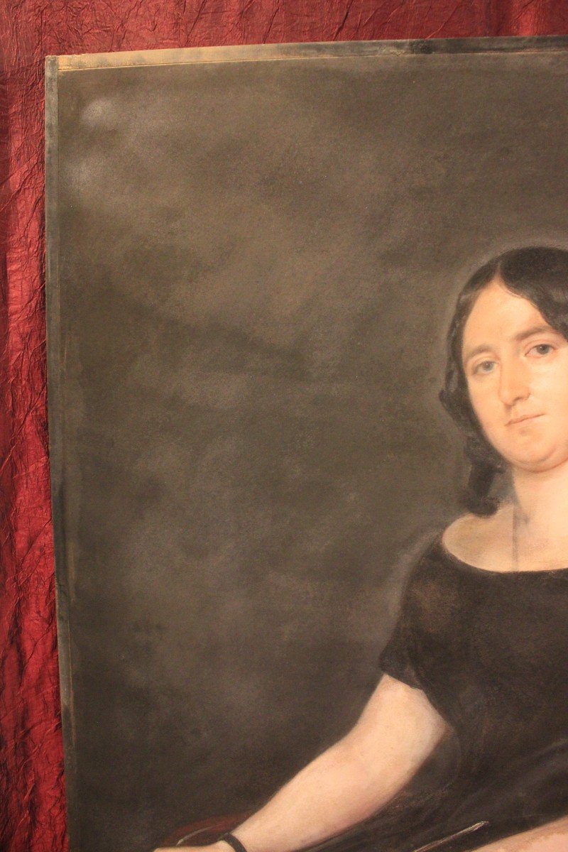 Large Charcoal And Pastel Portrait 19th Century 87 X 106 Cm-photo-4