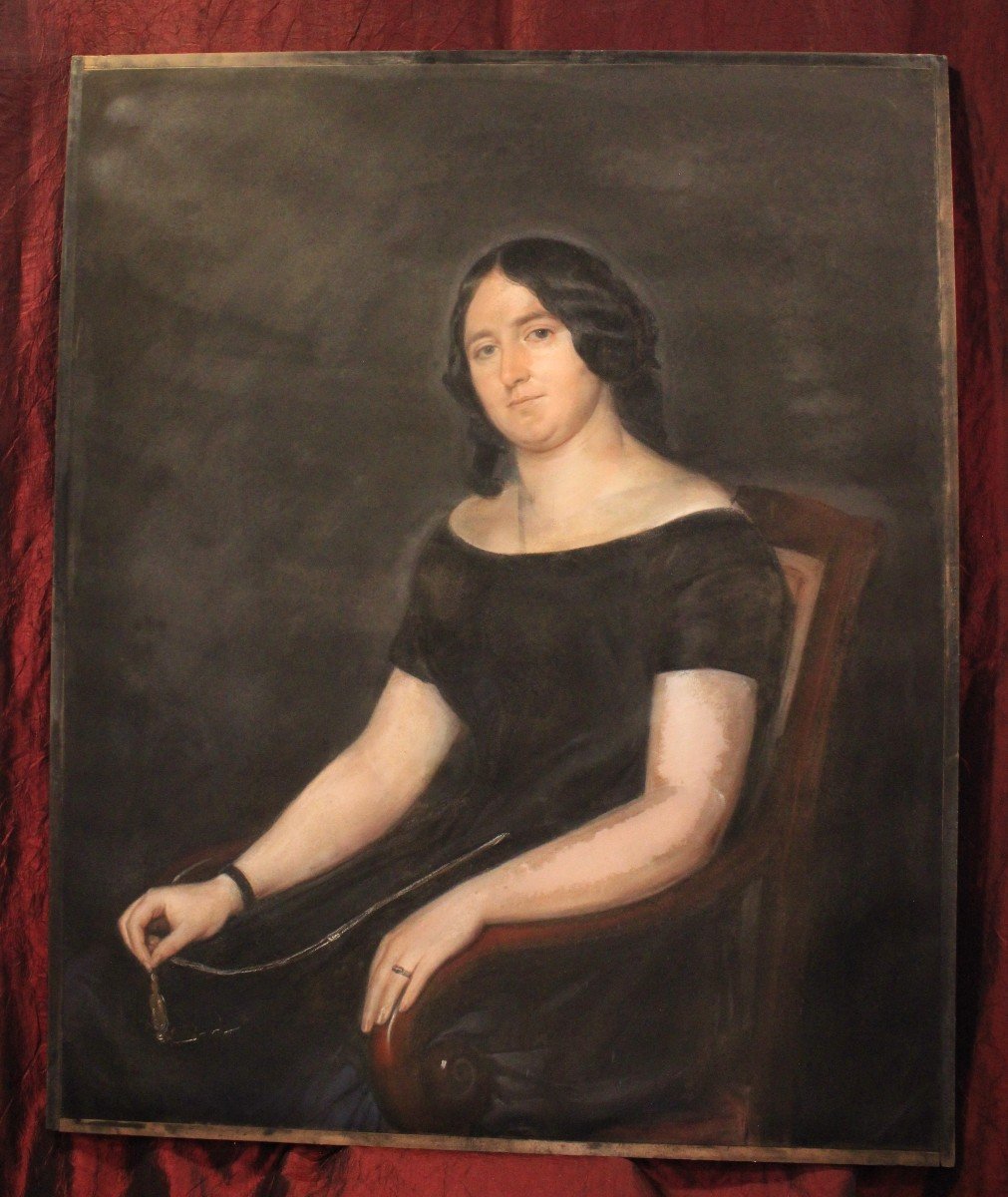 Large Charcoal And Pastel Portrait 19th Century 87 X 106 Cm-photo-5