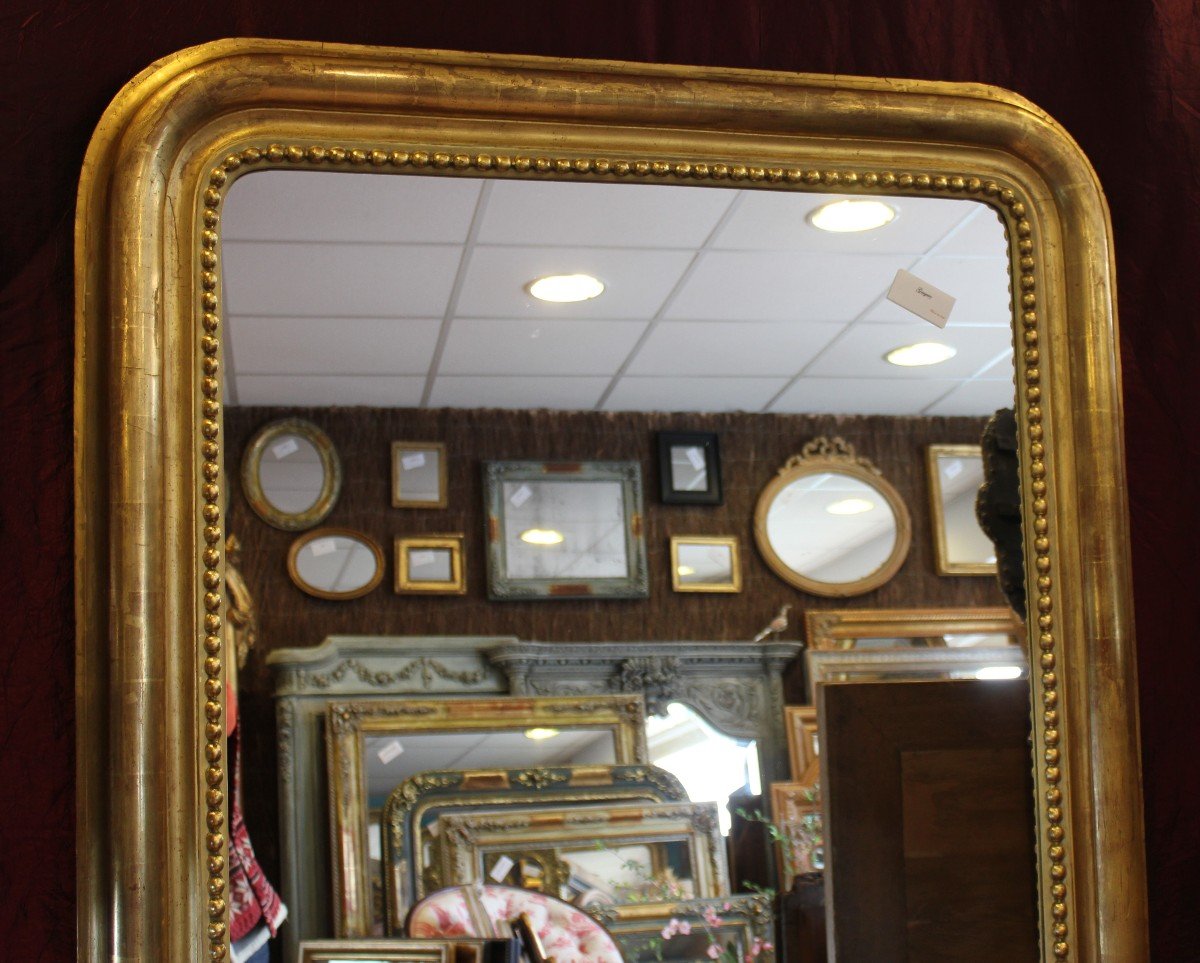 Miroir De Cheminée Ancien Louis Philippe Perlé,  Doré Feuille d'Or, 108 X 138 Cm-photo-2