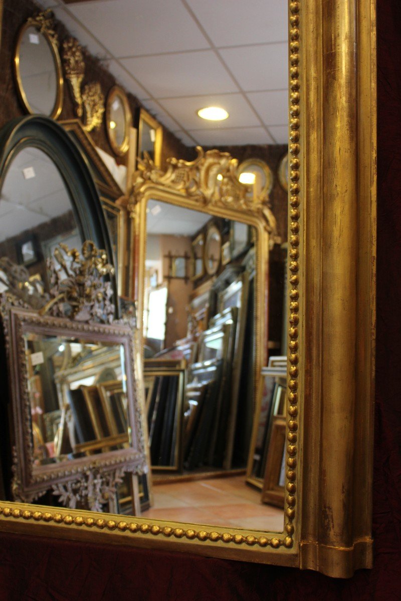 Miroir De Cheminée Ancien Louis Philippe Perlé,  Doré Feuille d'Or, 108 X 138 Cm-photo-4
