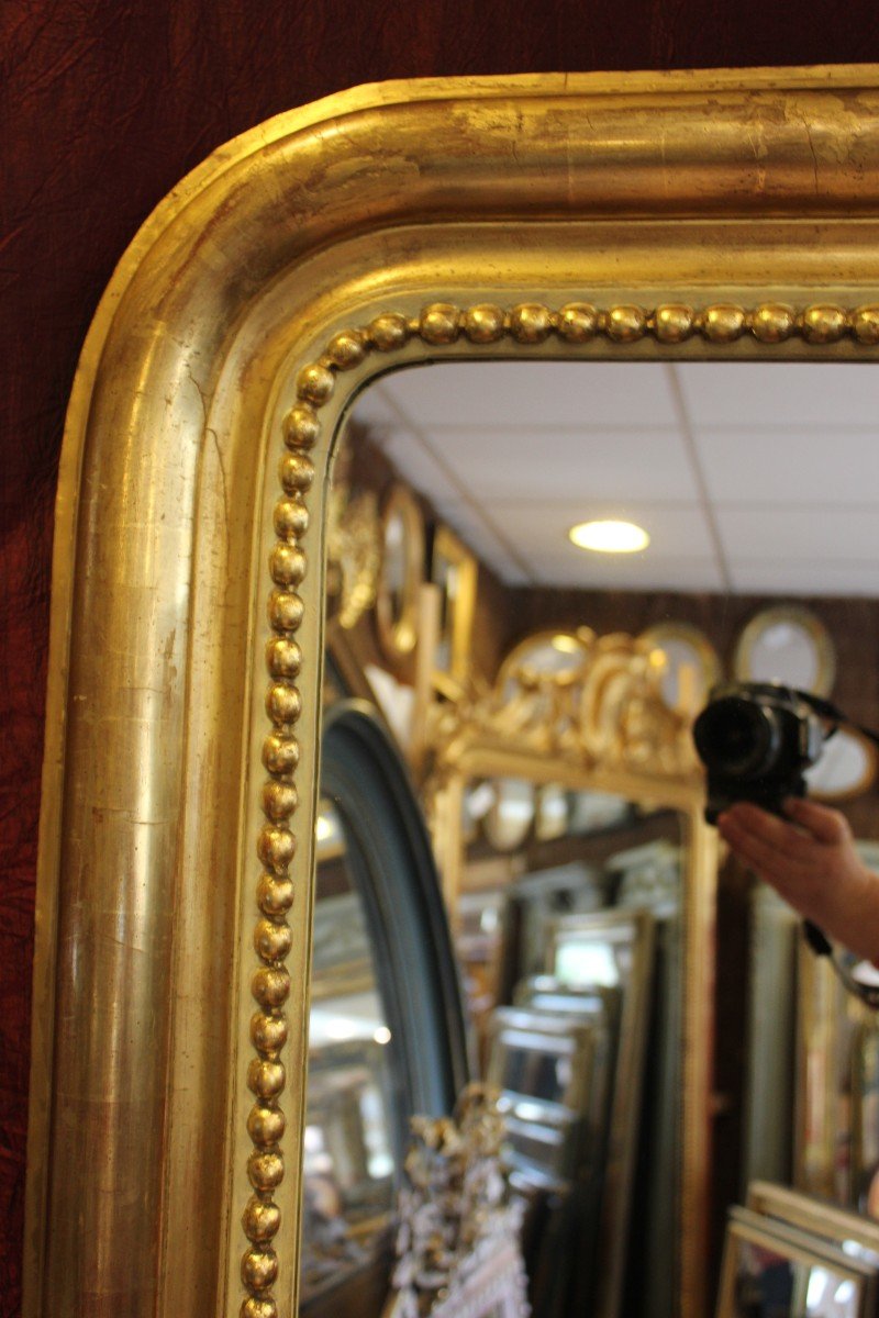 Miroir De Cheminée Ancien Louis Philippe Perlé,  Doré Feuille d'Or, 108 X 138 Cm-photo-2
