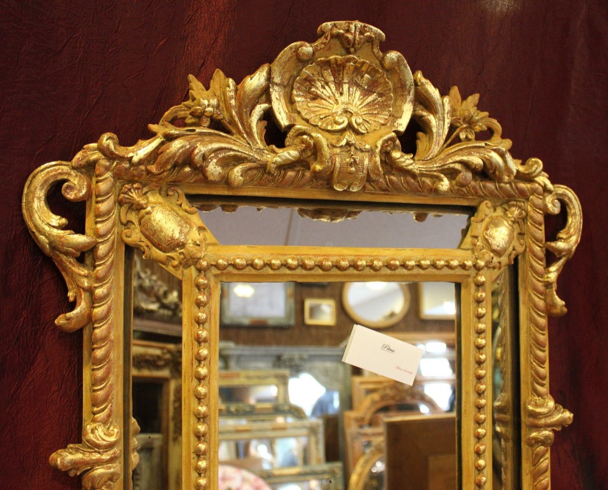Small Napoleon III Mirror, Golden Wood With Louis XV Style Beading, 56 X 69 Cm-photo-2