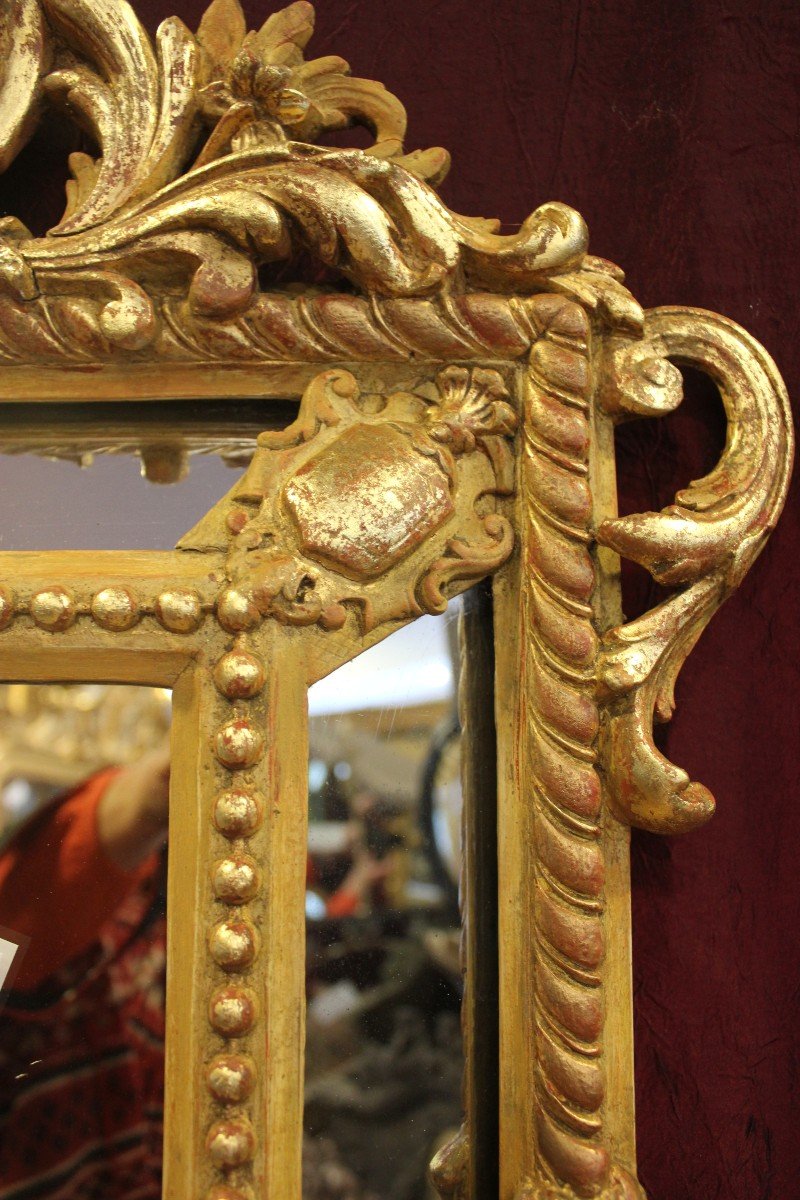 Small Napoleon III Mirror, Golden Wood With Louis XV Style Beading, 56 X 69 Cm-photo-4